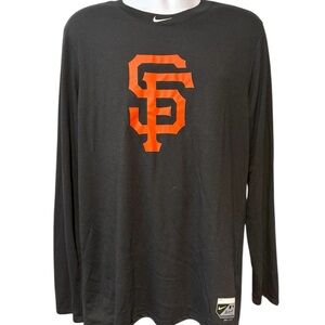 Nike Dri Fit Men's San Francisco Giants Black Long Sleeve Tee with Orange Logo L